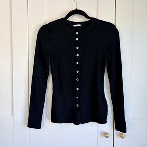 Zara Black Ribbed Button-Down Long Sleeve Shirt | S